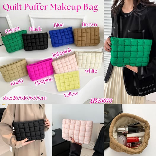 Women's Quilted Puffer Makeup Bag Cosmetic Toiletry Bag Travel Tote