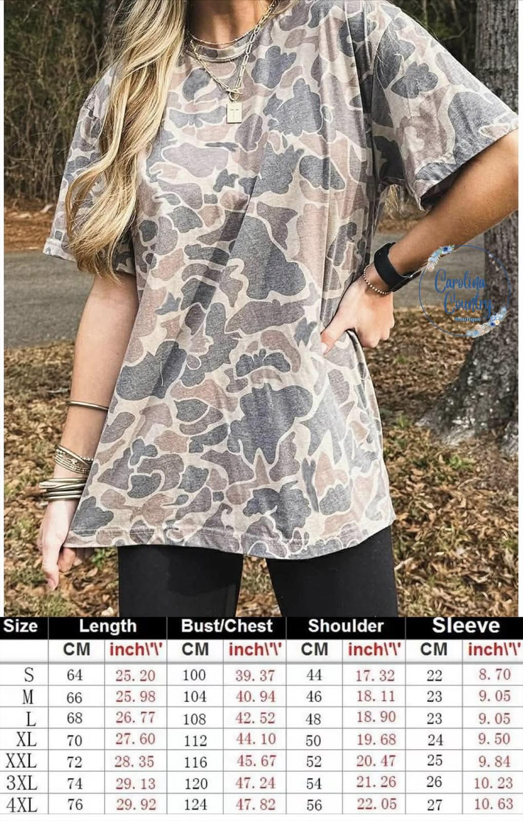 Women's Retro Vintage Look Camouflage T-Shirt Camo Tee