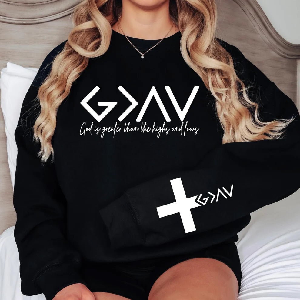 Christian Unisex God Is Greater Than The Highs and Lows Graphic Crewneck Sweatshirt with Sleeve