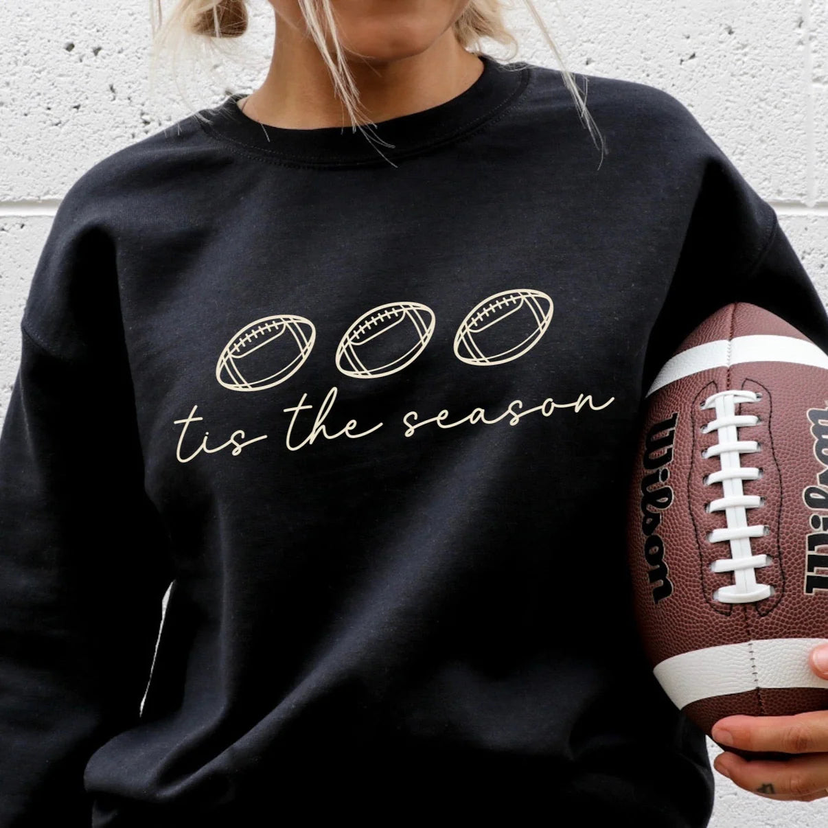 Cozy Football Tis The Season Graphic Crewneck Sweatshirt Gildan Brand