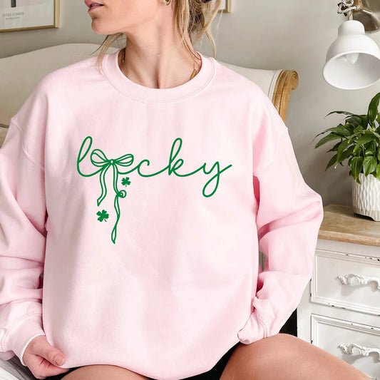 St. Patrick's Day Lucky Clover Bow Women's Graphic Crewneck Sweatshirt