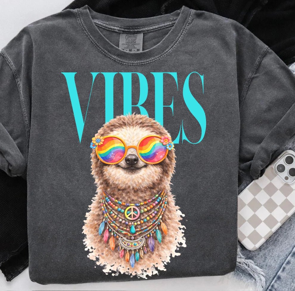Women's Unisex Summer Vibes Sloth Graphic T-Shirt Comforts Color Tee