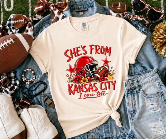 She's From Kansas City I Can Tell KC Chiefs Football Graphic Tee Comfort Colors T-Shirt
