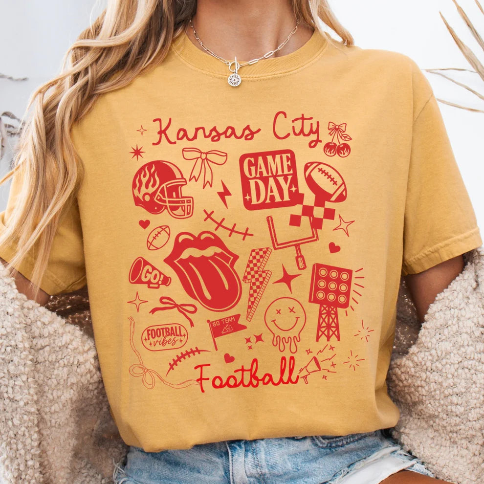 Kansas City Football Game Day KC Chiefs Collage Unisex Comfort Colors T-Shirt