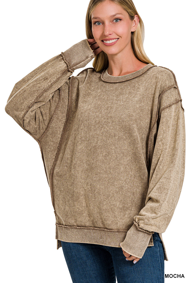 Women's Zenana Acid Wash French Terry Sweatshirt
