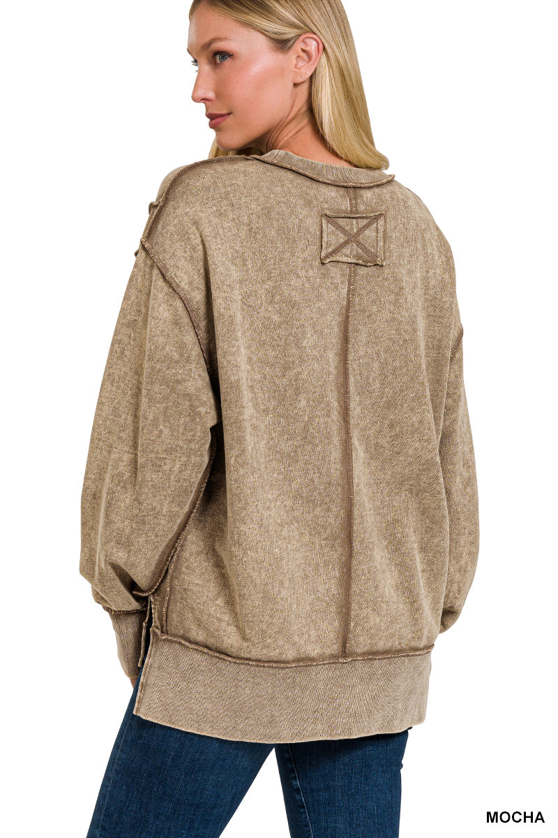 Women's Zenana Acid Wash French Terry Exposed Seam Sweatshirt