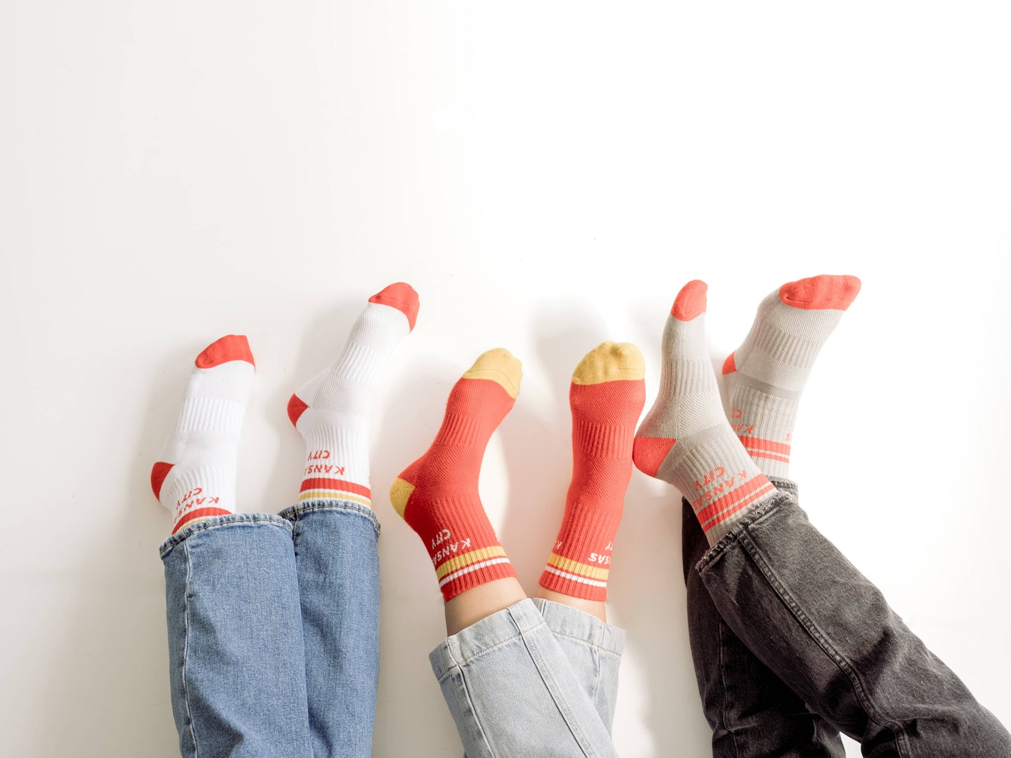 Unisex KC Chiefs Football Kansas City Crew Socks - White w/ Red & Yellow