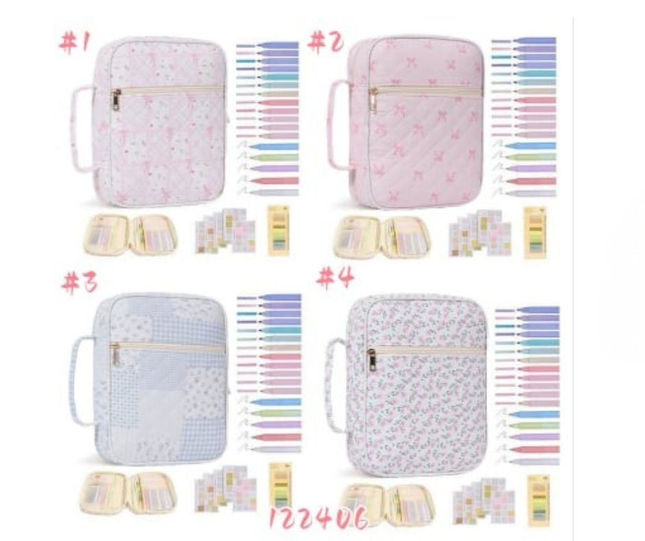 Christian Quilted Floral Zipp Up Bible Book Cover Case Organizer