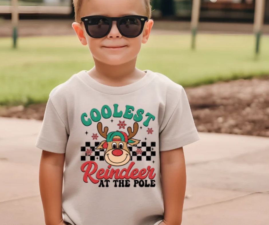Youth Boys Christmas Coolest Reindeer At The Pole Graphic T-Shirt