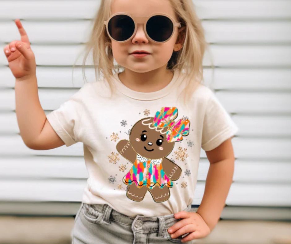 Youth Christmas Gingerbread Girl White Gildan Graphic Tee