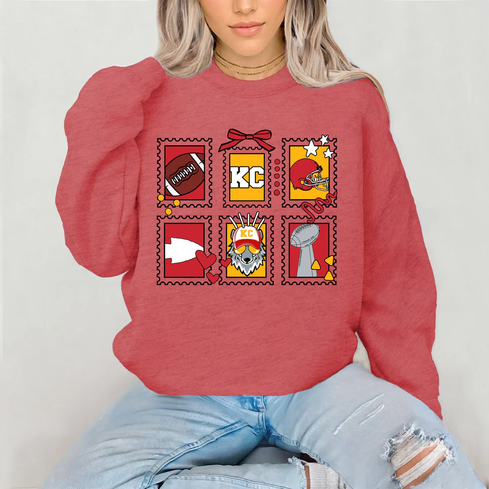 Unisex Kansas City Chiefs Football Crewneck Sweatshirt KC Wolf