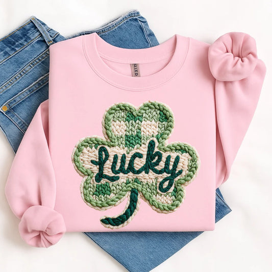 Women's Crewneck Sweatshirt St. Patrick's Day Faux Yarn Lucky Clover