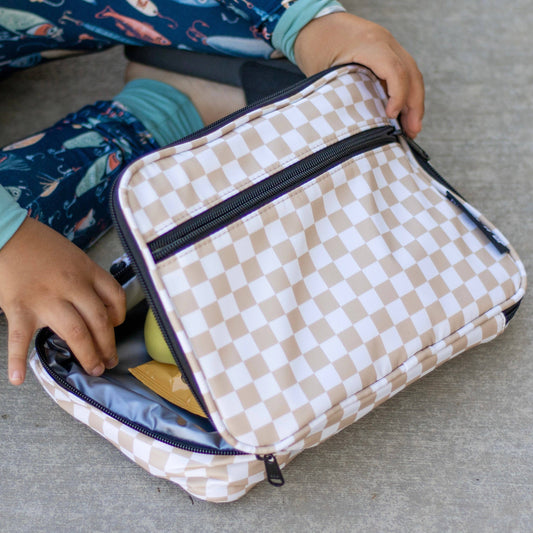 Tan Checkered Lunch Box Bag