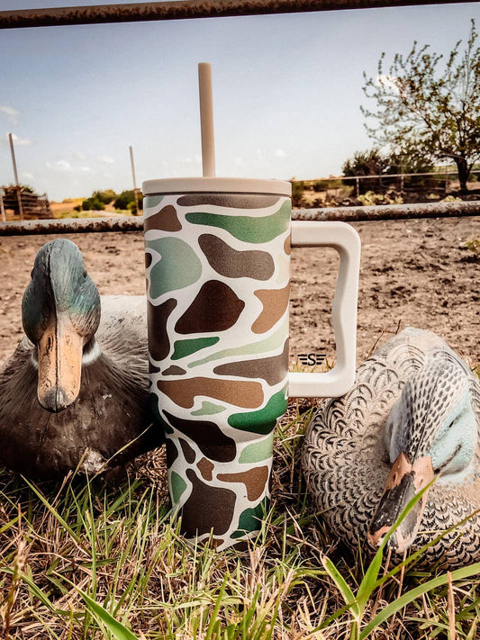 Hunting Duck Camo 40oz Insulated Tumbler Cup Camouflage Lid & Straw