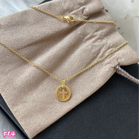 Women's Christian Round Gold Cross Pendant Necklace