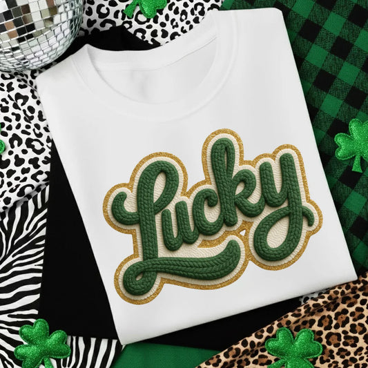 Women's St. Patrick's Day Lucky Faux Yarn Graphic Tee Comfort Colors Brand
