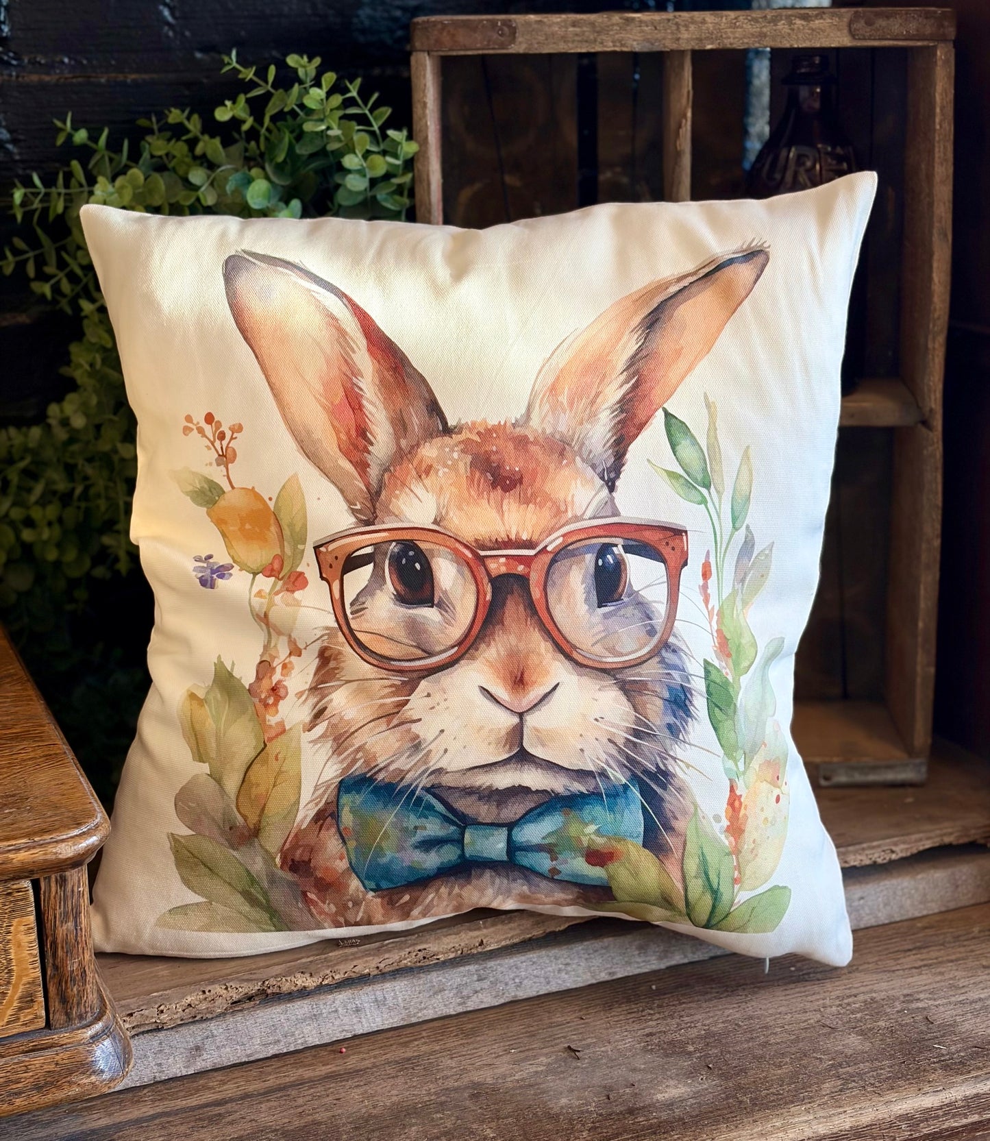 Spring Easter Watercolor Design Canvas Print Throw Pillow Case Bunny Rabbit Carrot Patch