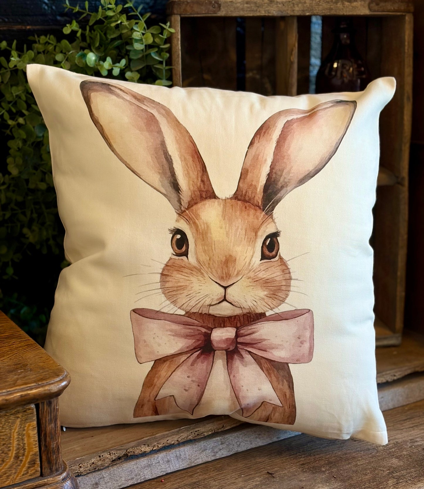 Spring Easter Watercolor Design Canvas Print Throw Pillow Case Bunny Rabbit Carrot Patch
