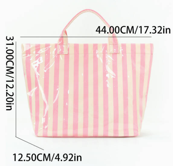Trending Waterproof Striped PVC Tote Bag Women's Beach Pool Bag
