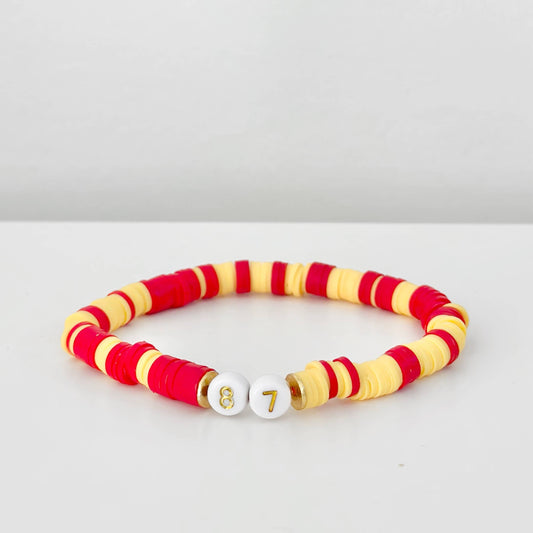 Trendy Kansas City Chiefs NFL Football Travis Kelce 87 Red Gold Stack Bracelet