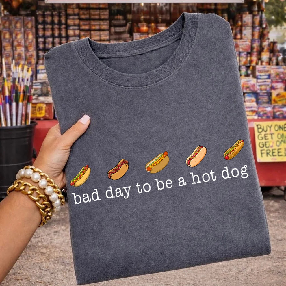 Unisex Gildan Patriotic Bad Day To Be A Hotdog Graphic T-Shirt Fourth Of July Tee