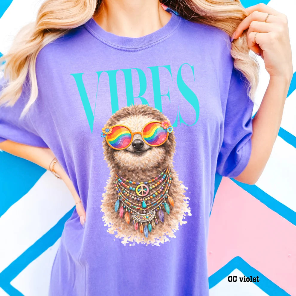 Women's Unisex Summer Vibes Sloth Graphic T-Shirt Comforts Color Tee