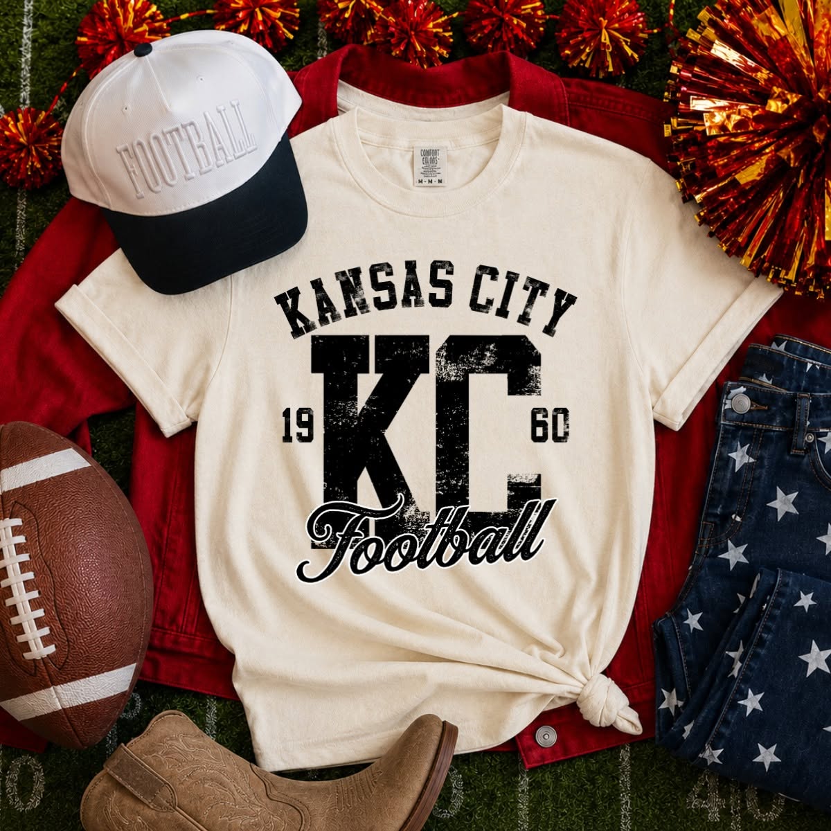 KC Kansas City 1960 Football Graphic Tee Unisex Comfort Colors T-Shirt