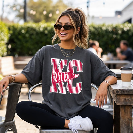 Women's KC Kansas City Kingdom Football Stripes Tee Comfort Colors T-Shirt