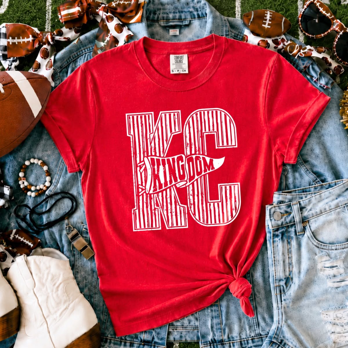 Women's KC Kansas City Kingdom Football Stripes Tee Comfort Colors T-Shirt