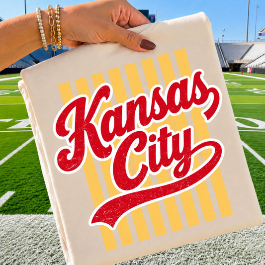 Kansas City Football Stripes Tee Comfort Colors T-Shirt