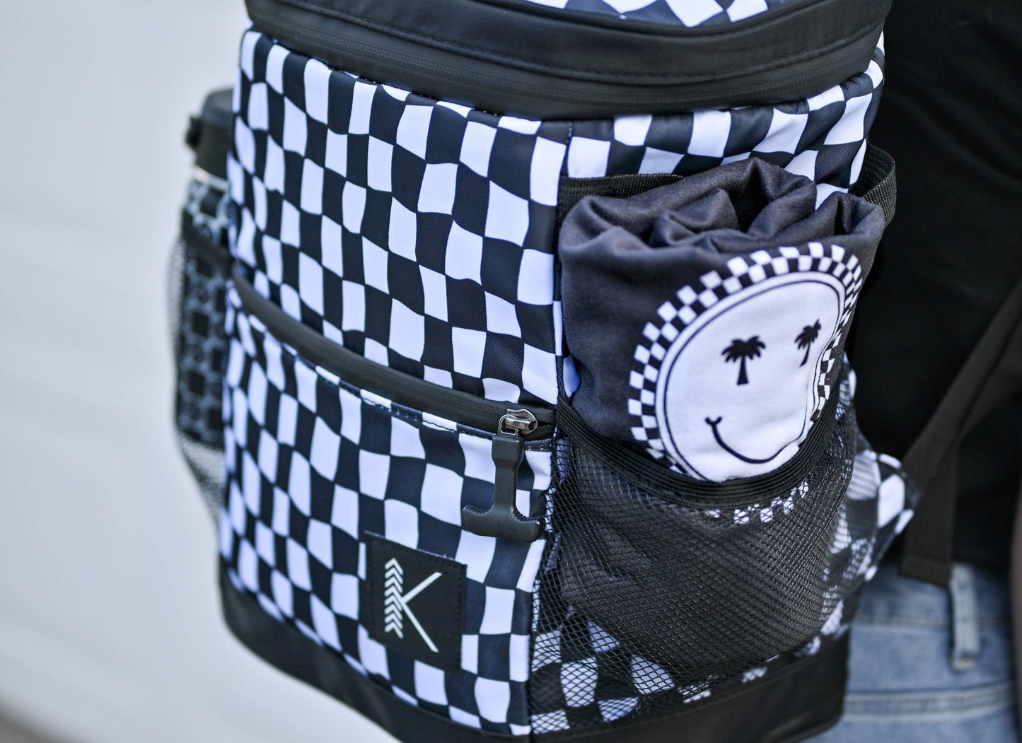 Wavy Black & White Checkered Insulated Multi-Use Backpack Bag