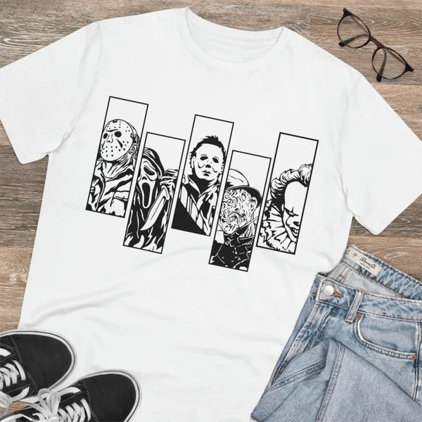 Unisex Adult Scary Movie Halloween T-Shirt Jason Freedy Michael Myers It