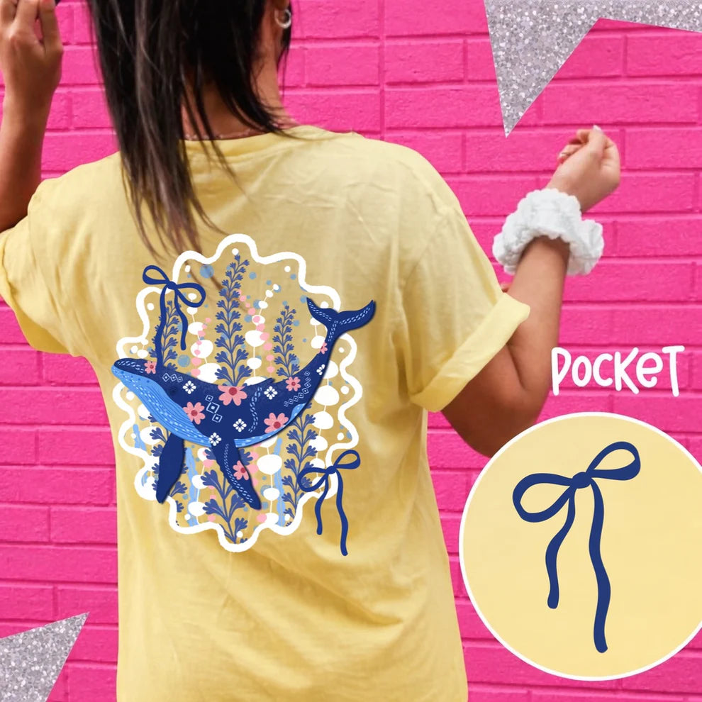 Unisex Comfort Colors Tee Whale Bows Floral Graphic T-Shirt