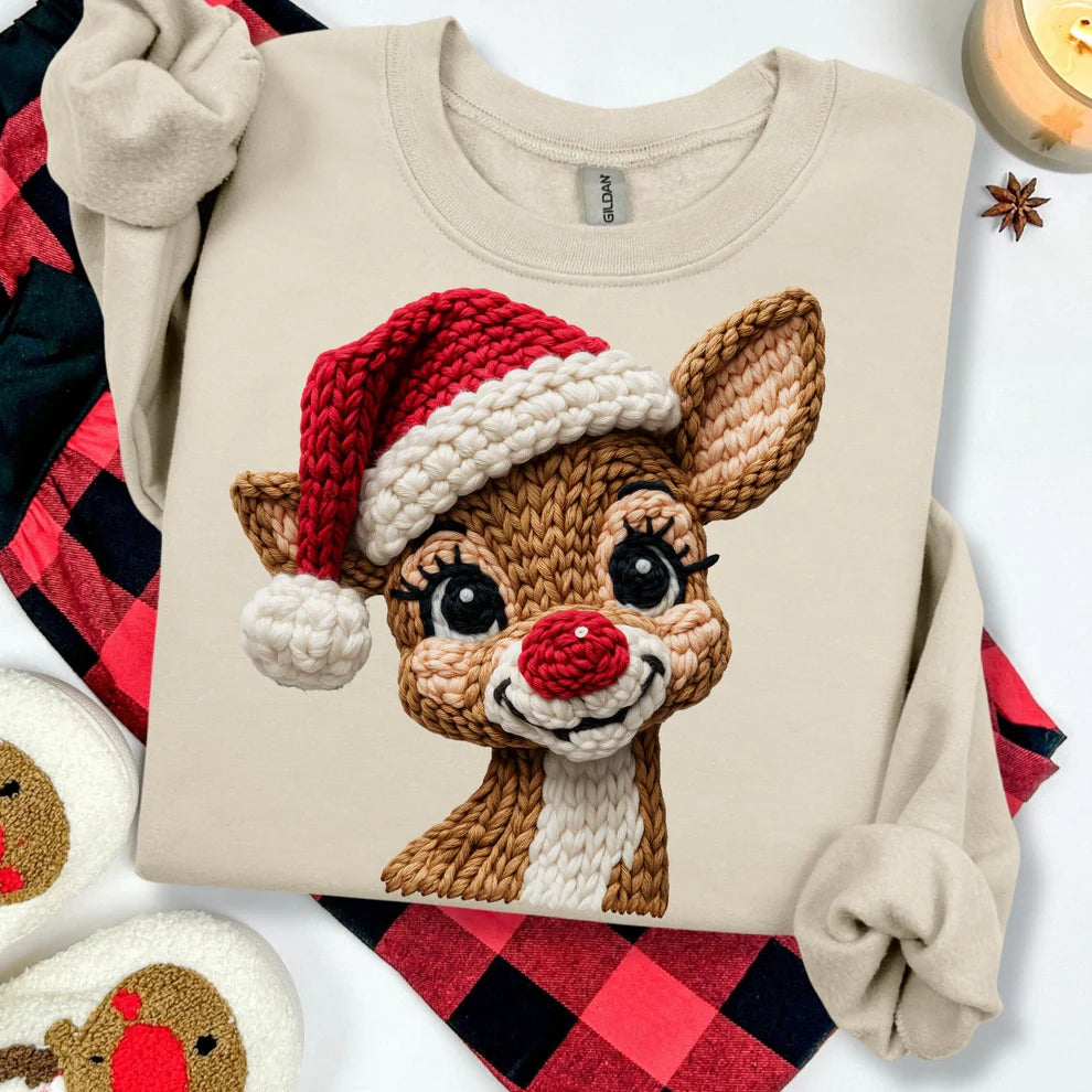 Viral Holiday Christmas Red-Nosed Reindeer Crewneck Sweatshirt
