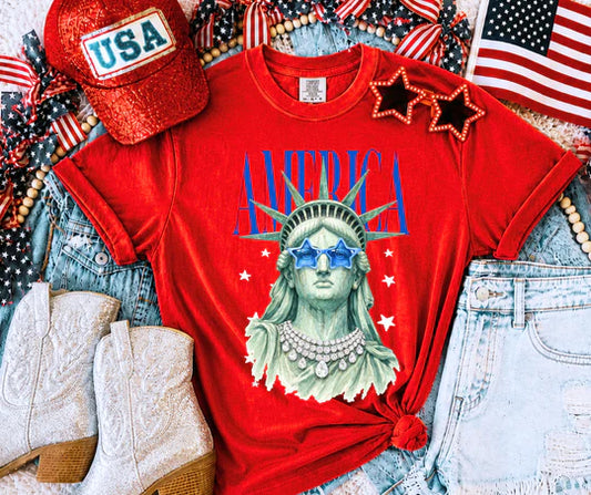 Patriotic Fourth of July America Statue Of Liberty Graphic T-Shirt Unisex Comfort Colors Tee