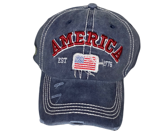 America USA Flag Embroidered Distressed Baseball Cap