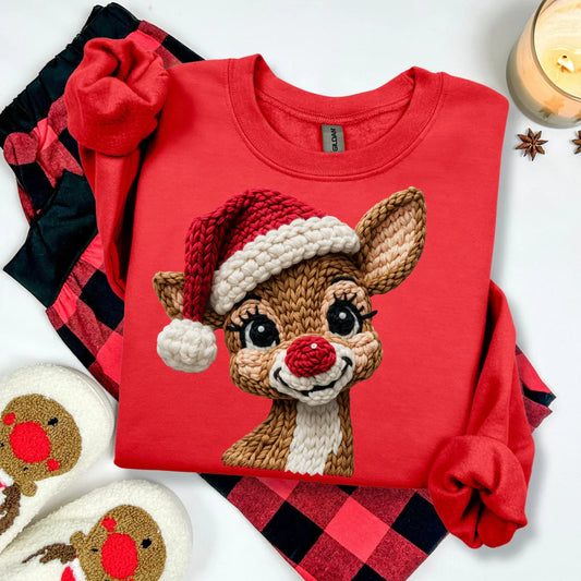 Viral Holiday Christmas Red-Nosed Reindeer Crewneck Sweatshirt