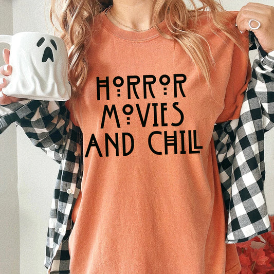 Horror Movies AND Chill Halloween Graphic T-Shirt