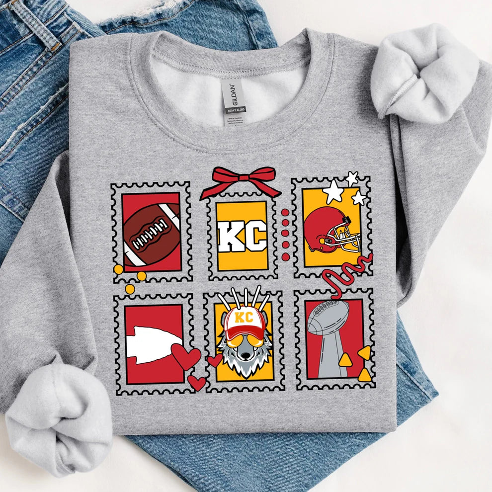 Unisex Kansas City Chiefs Football Crewneck Sweatshirt KC Wolf