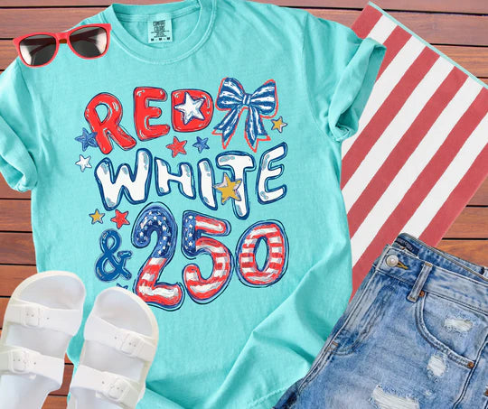 Trending Patriotic Fourth of July Red White & 250 Graphic T-Shirt Comfort Colors Tee