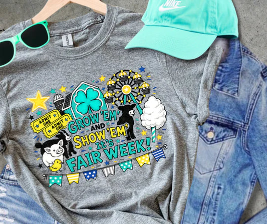 Youth Girls & Boys Grow Em and Show Em It's Fair Week Agricultural Graphic Tee Gildan Brand T-Shirt