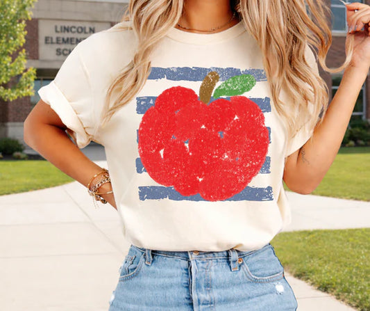 Women's Teacher Red Apple Stripes Graphic T-Shirt Unisex Comfort Colors Tee