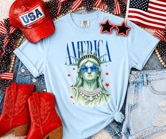 Patriotic Fourth of July America Statue Of Liberty Graphic T-Shirt Unisex Comfort Colors Tee