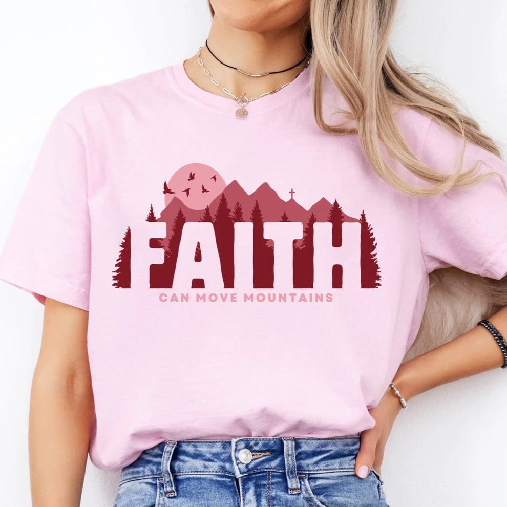 Faith Can Move Mountains Bible Verse Graphic Tee Comfort Colors Brand T-Shirt