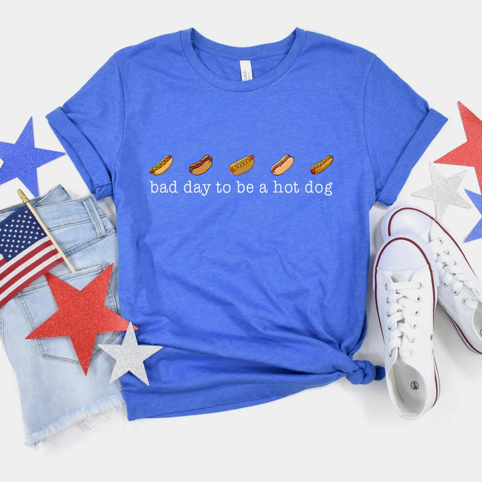 Unisex Gildan Patriotic Bad Day To Be A Hotdog Graphic T-Shirt Fourth Of July Tee