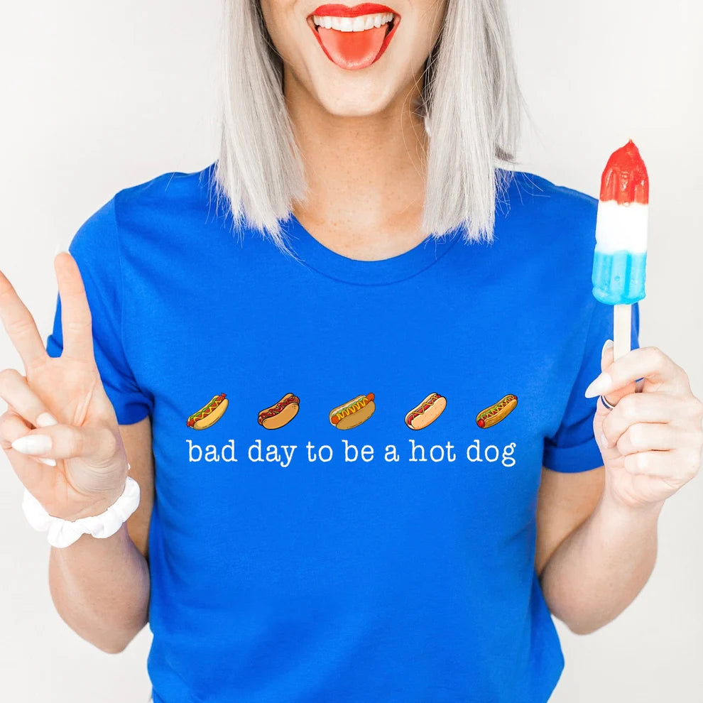 Unisex Gildan Patriotic Bad Day To Be A Hotdog Graphic T-Shirt Fourth Of July Tee