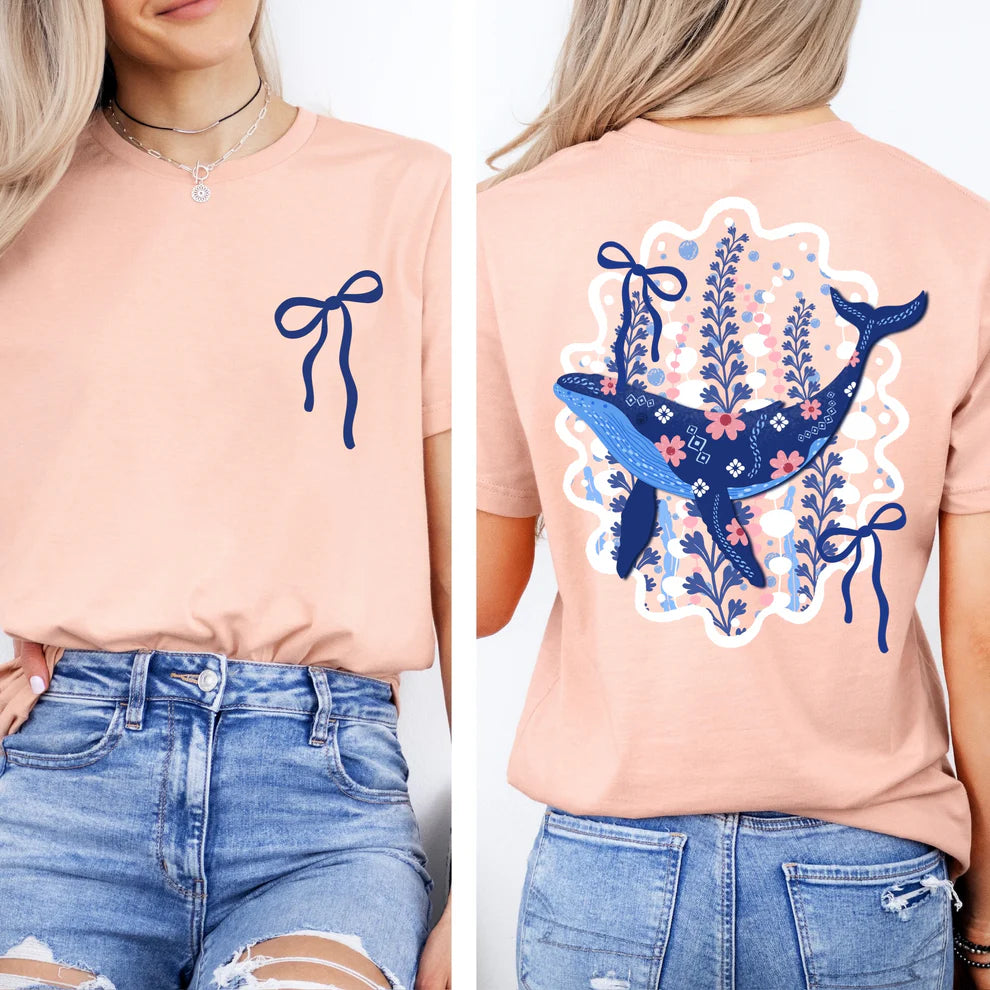 Unisex Comfort Colors Tee Whale Bows Floral Graphic T-Shirt