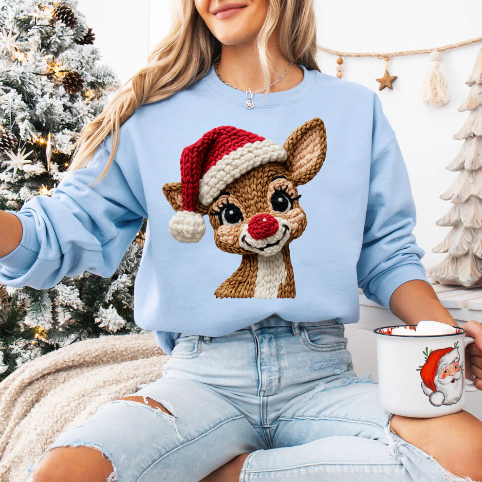 Viral Holiday Christmas Red-Nosed Reindeer Crewneck Sweatshirt