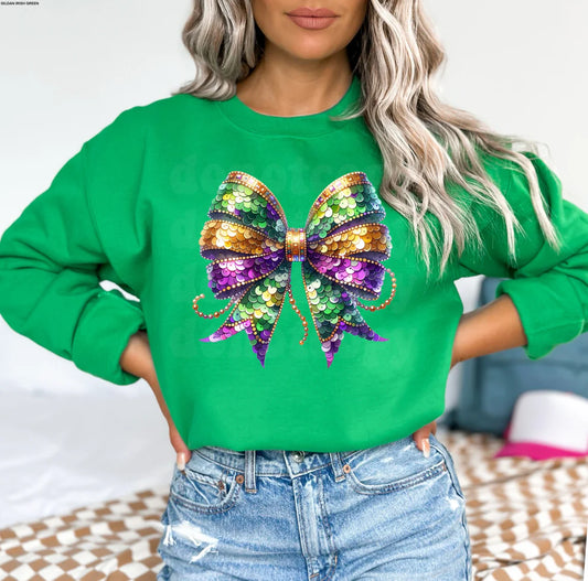 Mardi Gras New Orleans Faux Sequin Bow Unisex Crewneck Graphic Sweatshirt