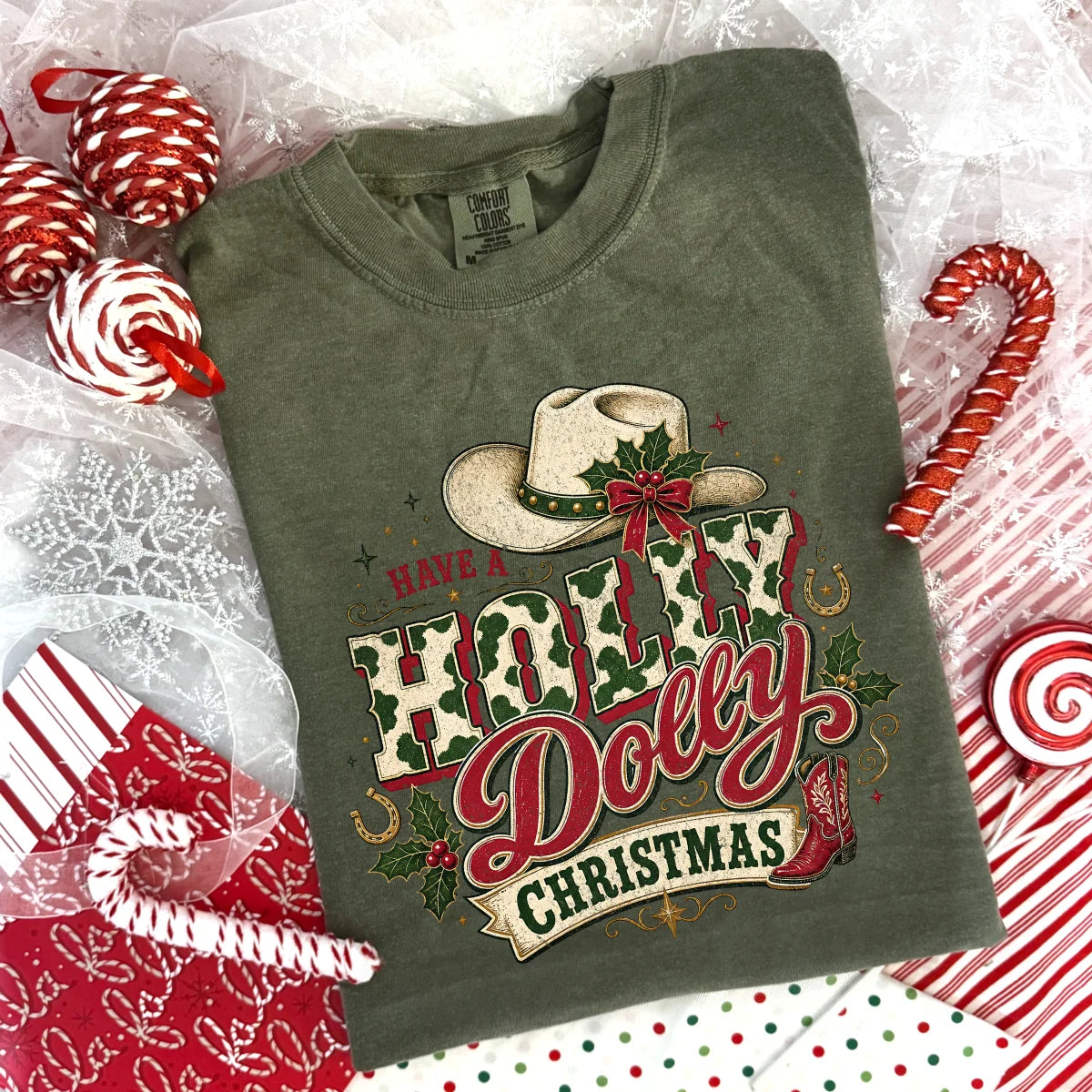 Unisex Comfort Colors Tee Holiday Have a Holly Dolly Christmas Graphic T-Shirt